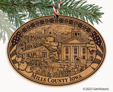 Mills County Iowa Engraved Natural Ornament