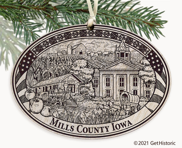 Mills County Iowa Engraved Ornament
