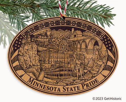 Minnesota State Natural Wood Engraved Ornament