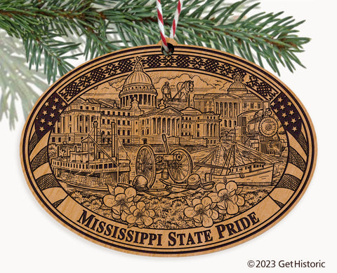 Mississippi State Natural Wood Engraved Ornament