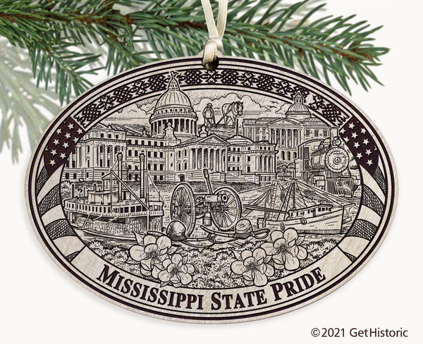 Mississippi State Engraved Ornament