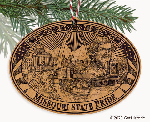 Missouri State Natural Wood Engraved Ornament