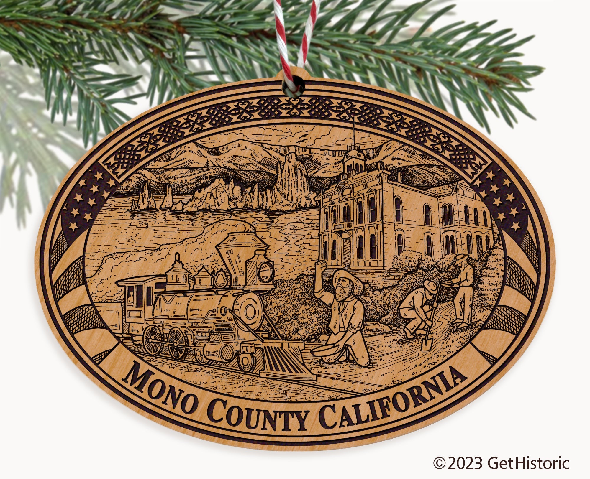 Mono County California Engraved Natural Ornament