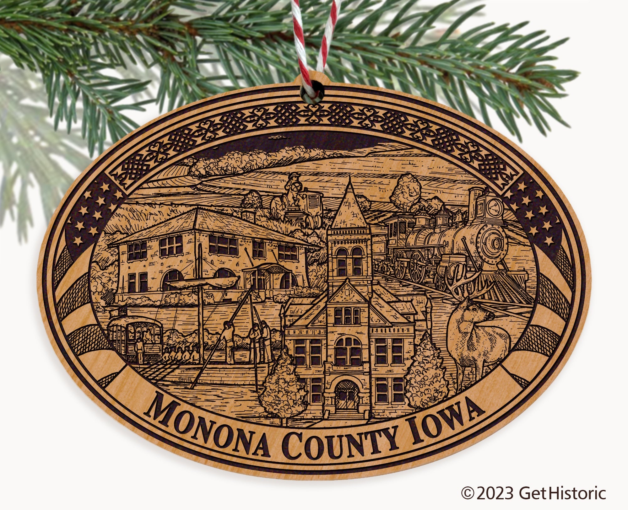 Monona County Iowa Engraved Natural Ornament