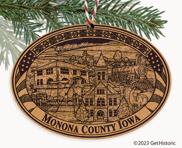 Monona County Iowa Engraved Natural Ornament
