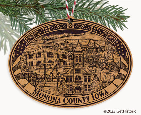 Monona County Iowa Engraved Natural Ornament