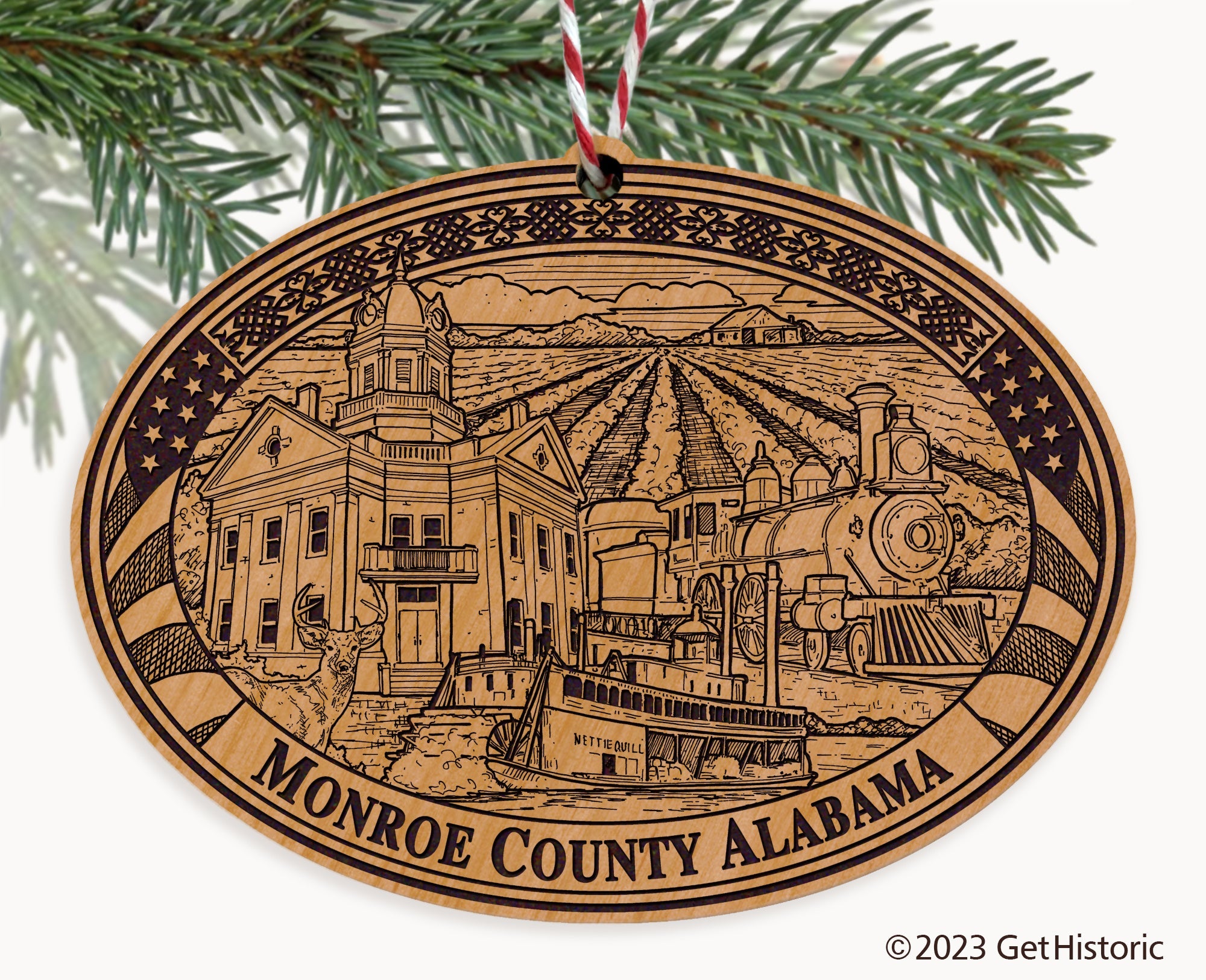 Monroe County Alabama Engraved Natural Ornament