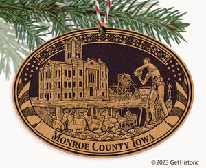 Monroe County Iowa Engraved Natural Ornament