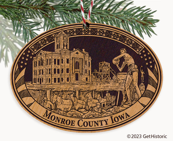 Monroe County Iowa Engraved Natural Ornament