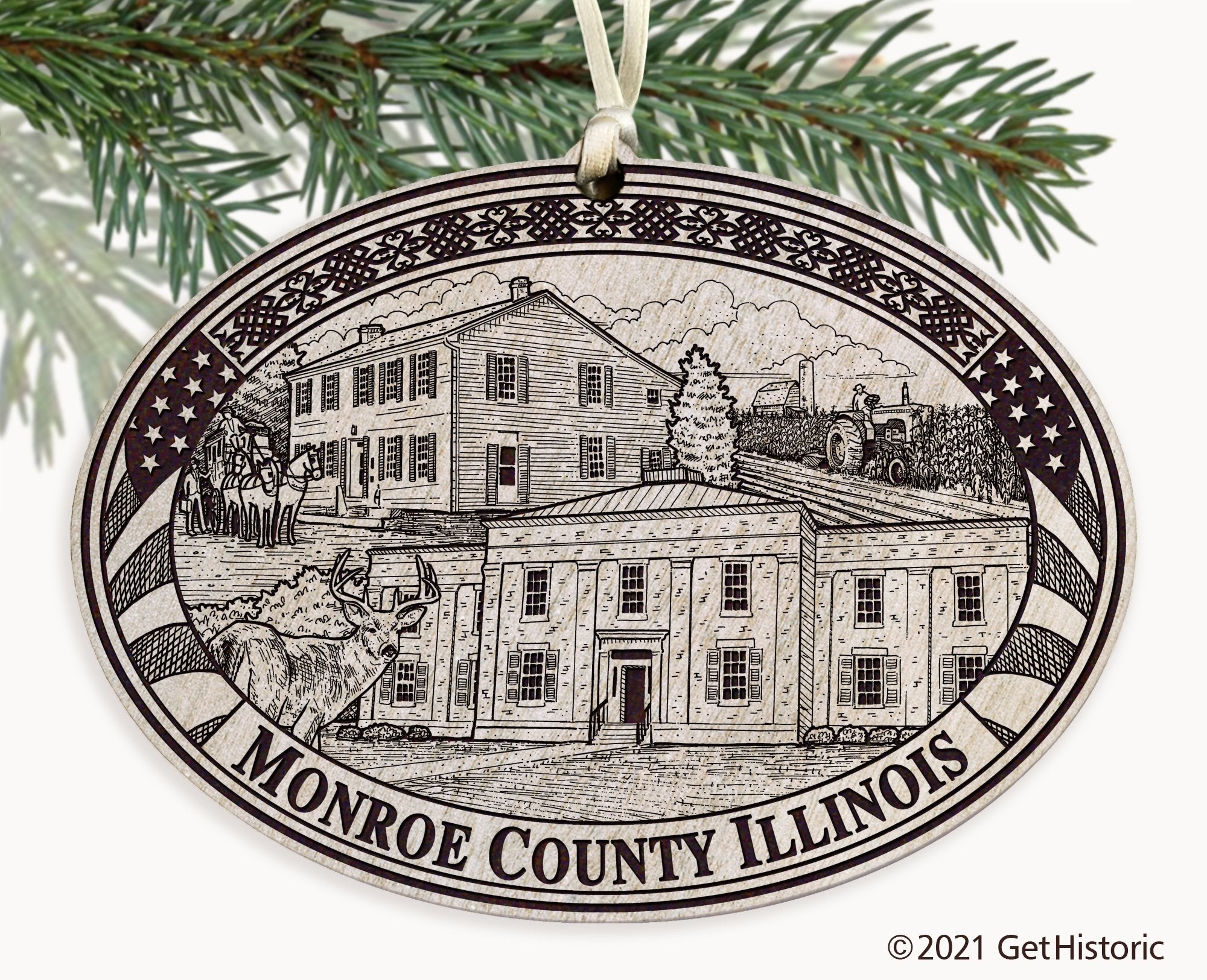 Monroe County Illinois Engraved Ornament