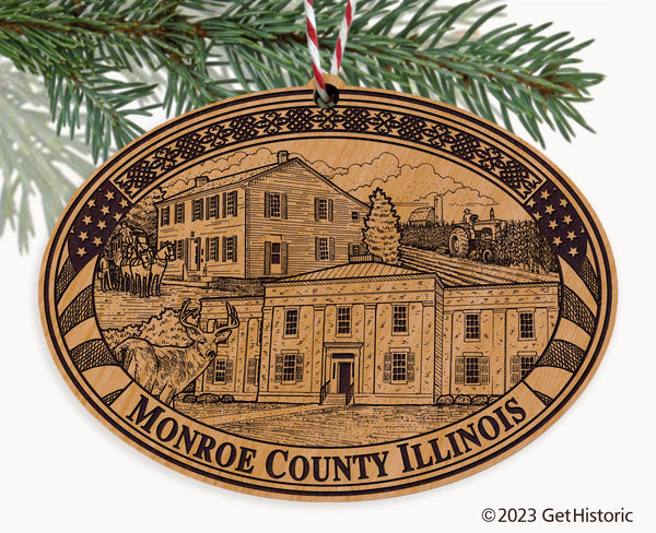 Monroe County Illinois Engraved Natural Ornament