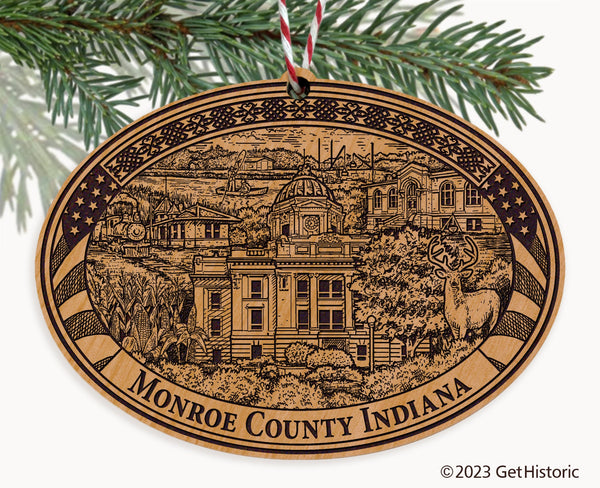 Monroe County Indiana Engraved Natural Ornament