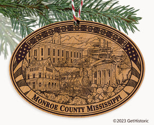 Monroe County Mississippi Engraved Natural Ornament