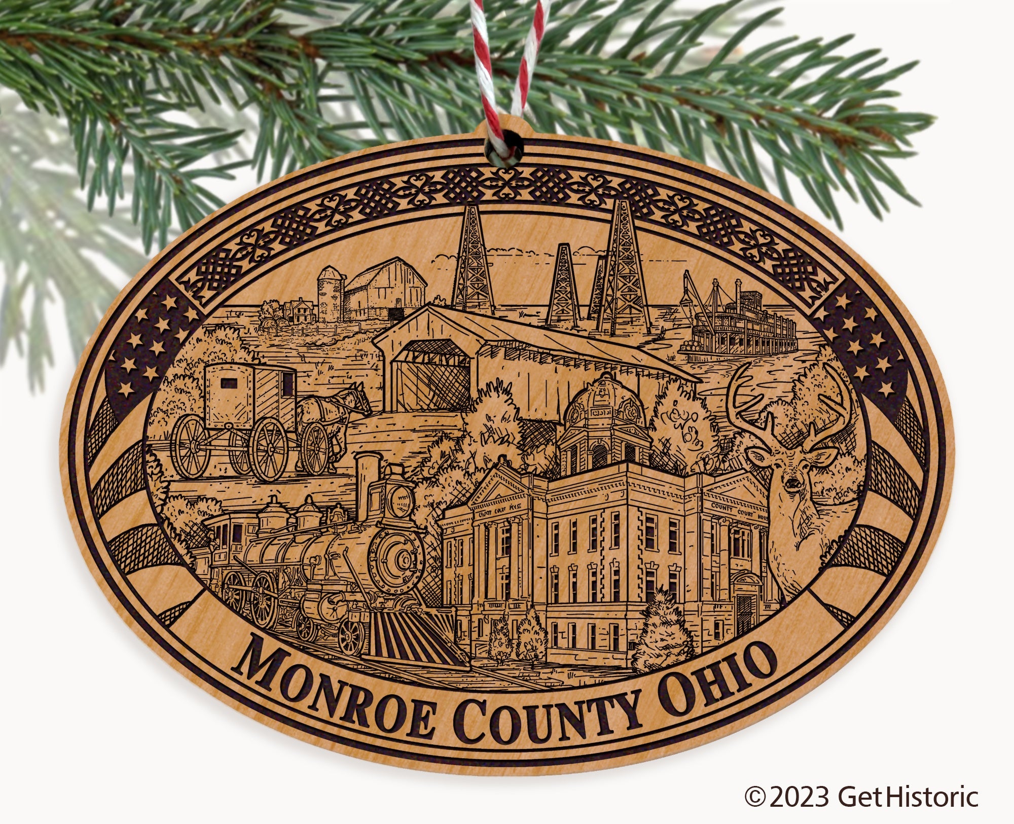 Monroe County Ohio Engraved Natural Ornament