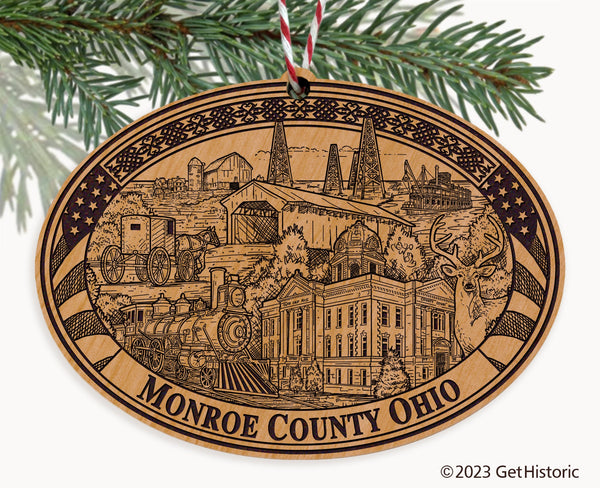 Monroe County Ohio Engraved Natural Ornament