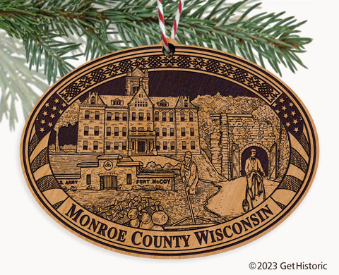 Monroe County Wisconsin Engraved Natural Ornament