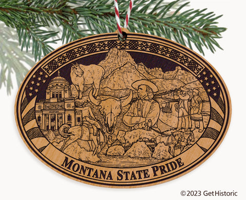Montana State Natural Wood Engraved Ornament