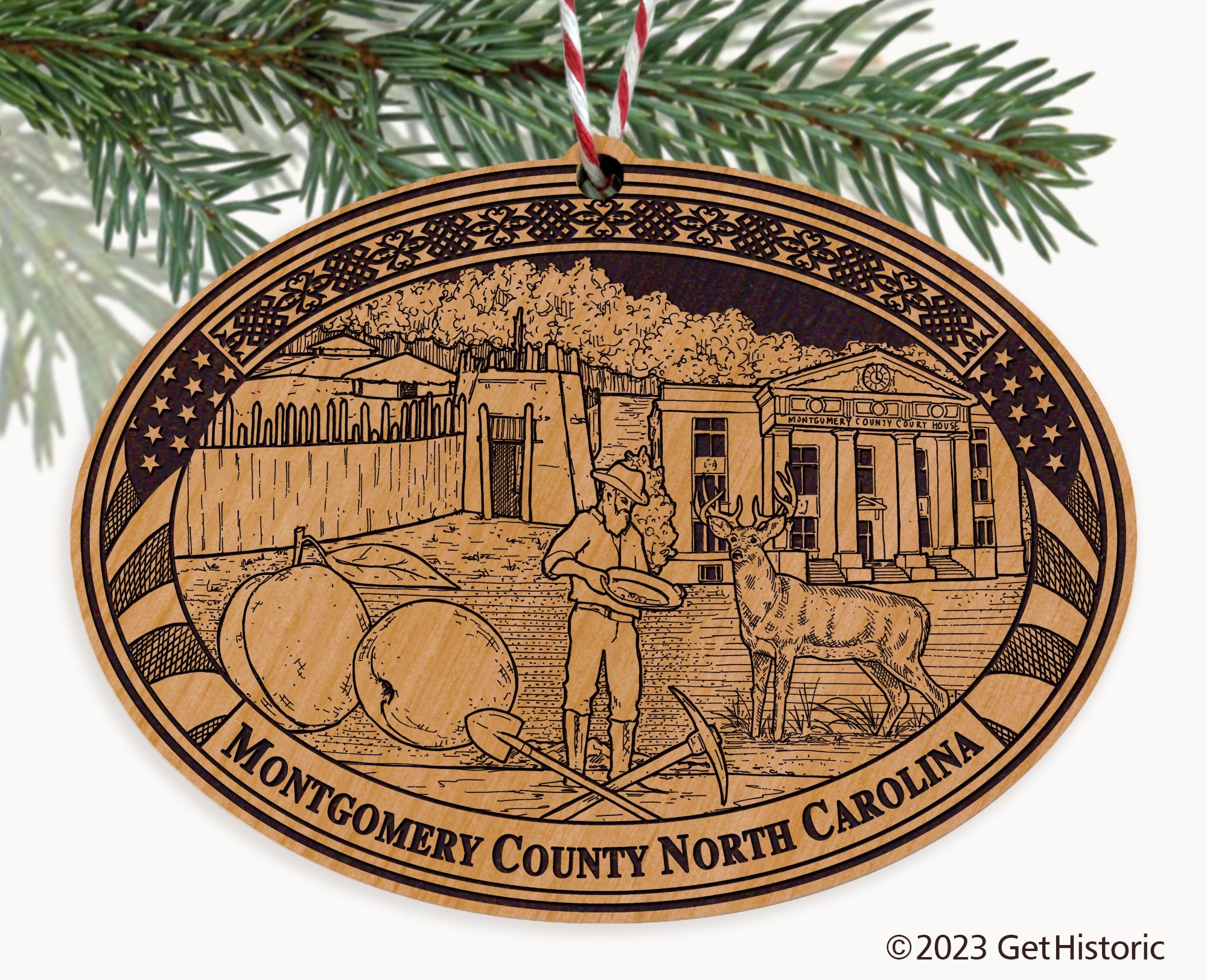 Montgomery County North Carolina Engraved Natural Ornament
