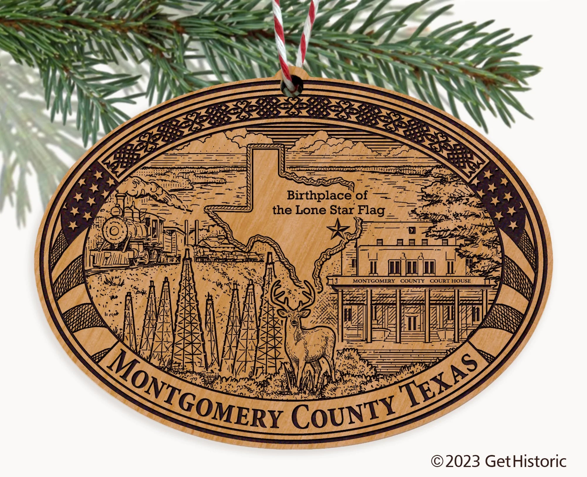 Montgomery County Texas Engraved Natural Ornament