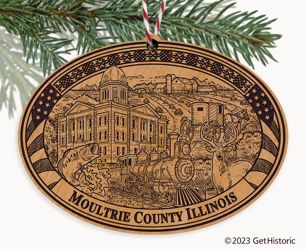 Moultrie County Illinois Engraved Natural Ornament