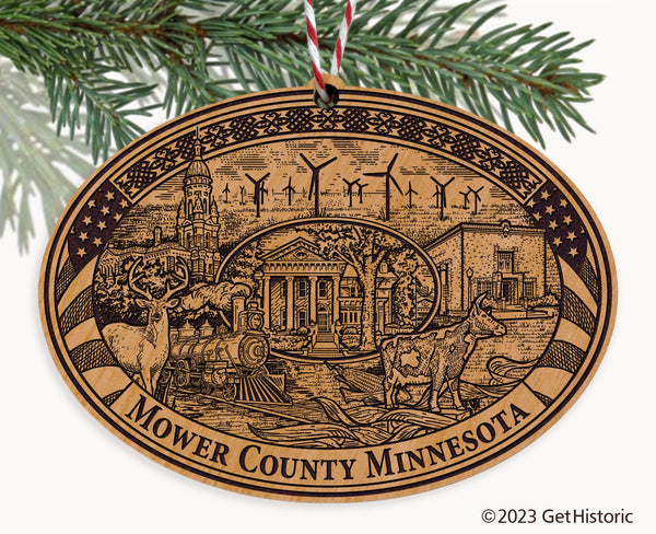 Mower County Minnesota Engraved Natural Ornament