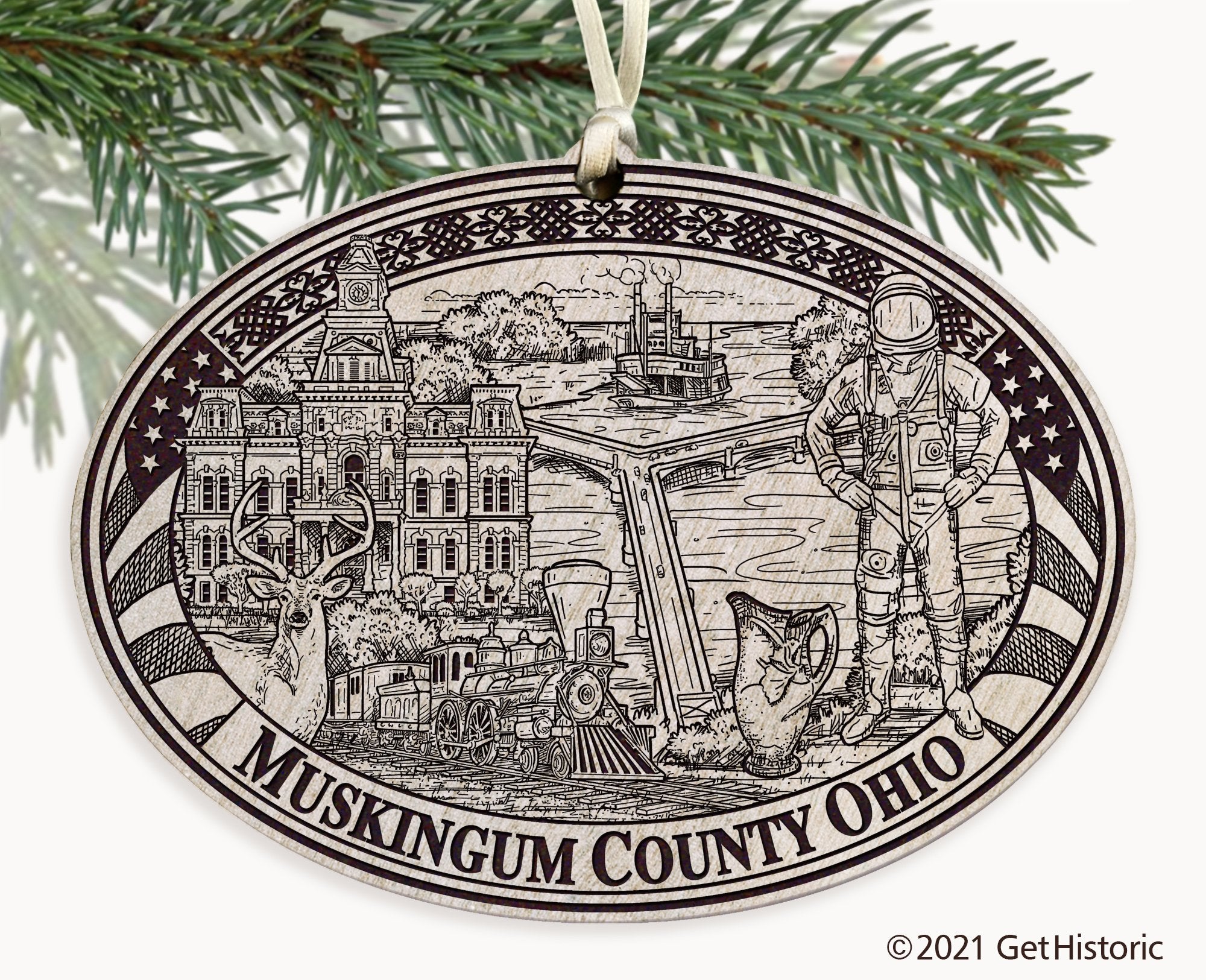 Muskingum County Ohio Engraved Ornament