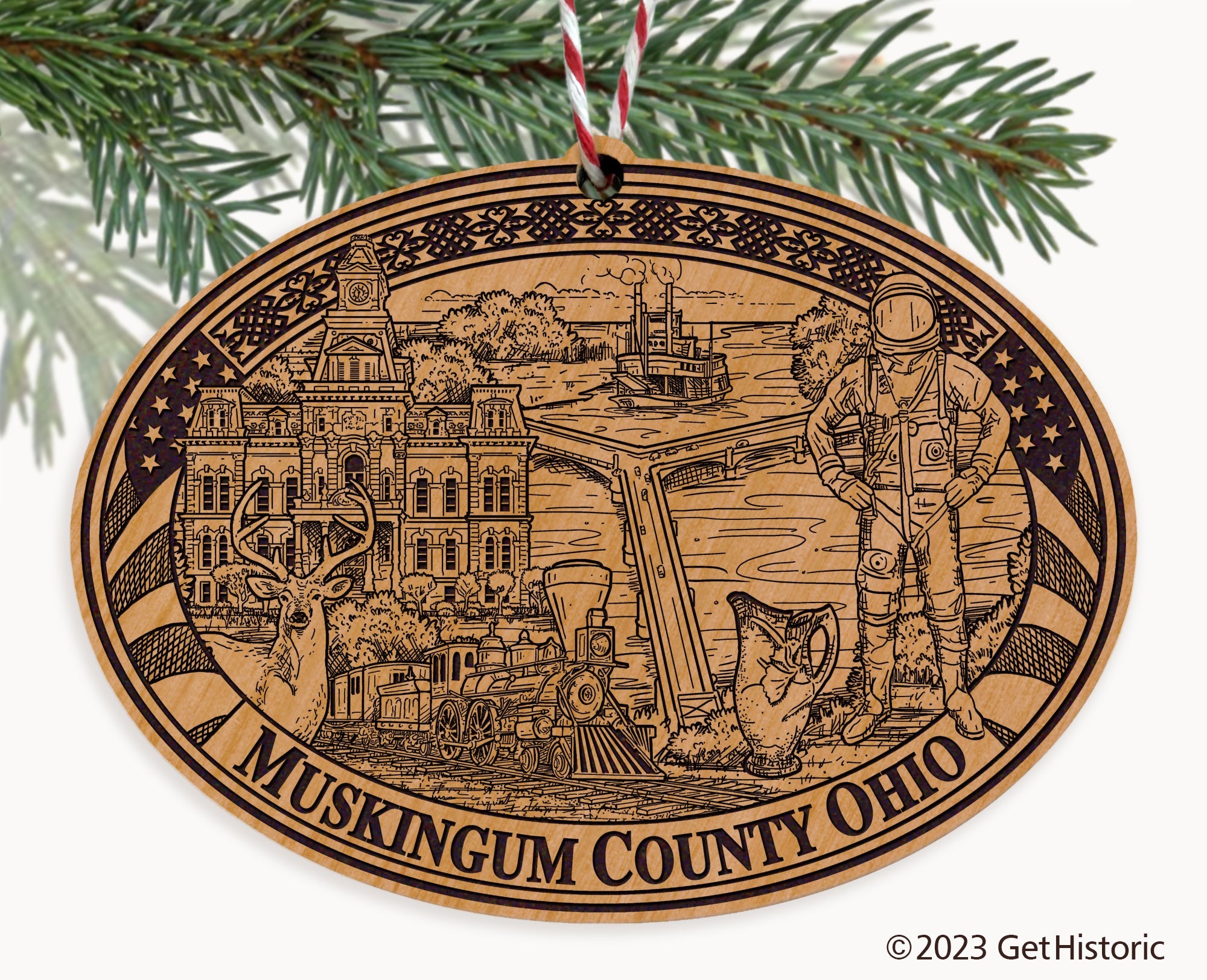 Muskingum County Ohio Engraved Natural Ornament