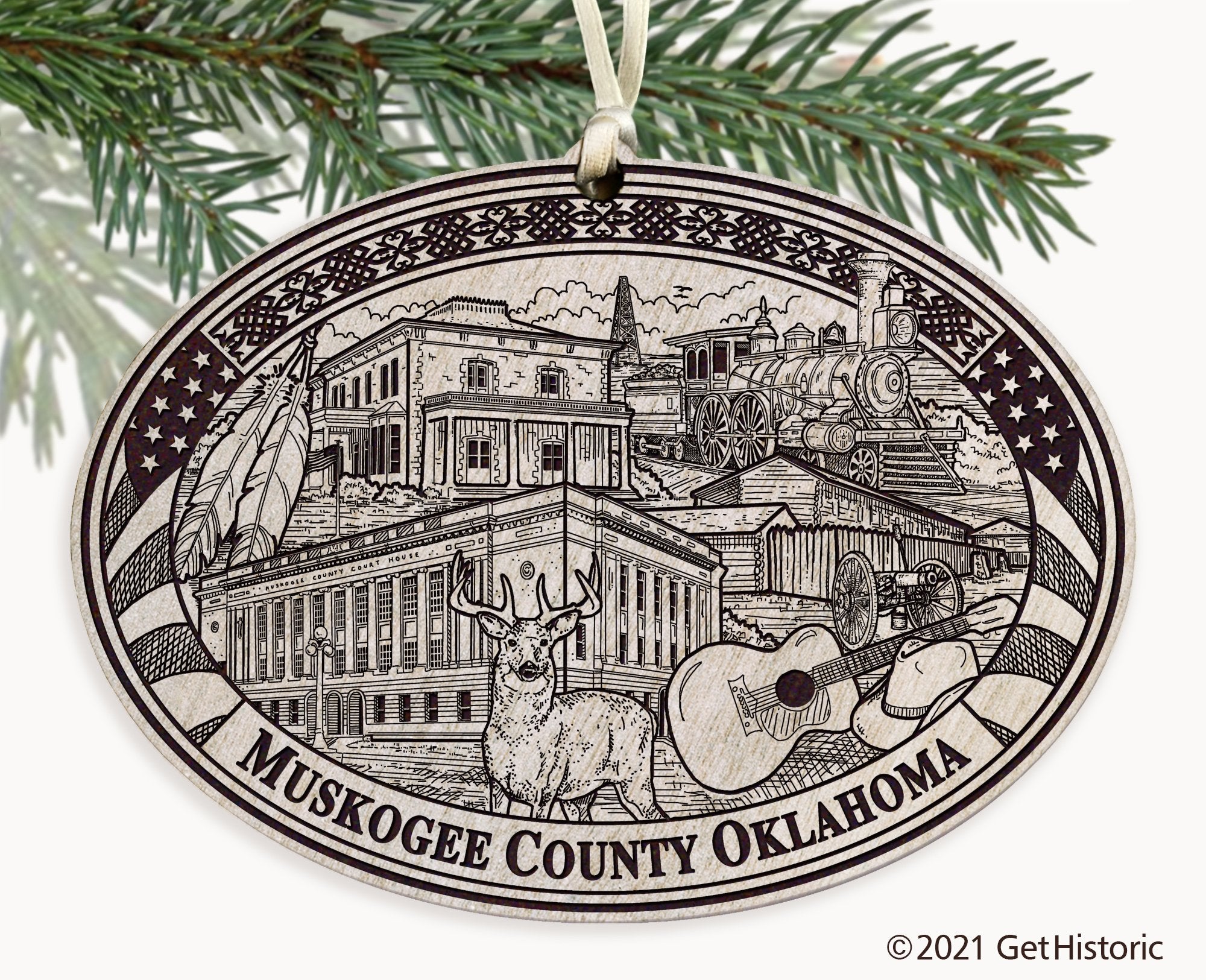 Muskogee County Oklahoma Engraved Ornament