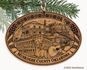 Muskogee County Oklahoma Engraved Natural Ornament