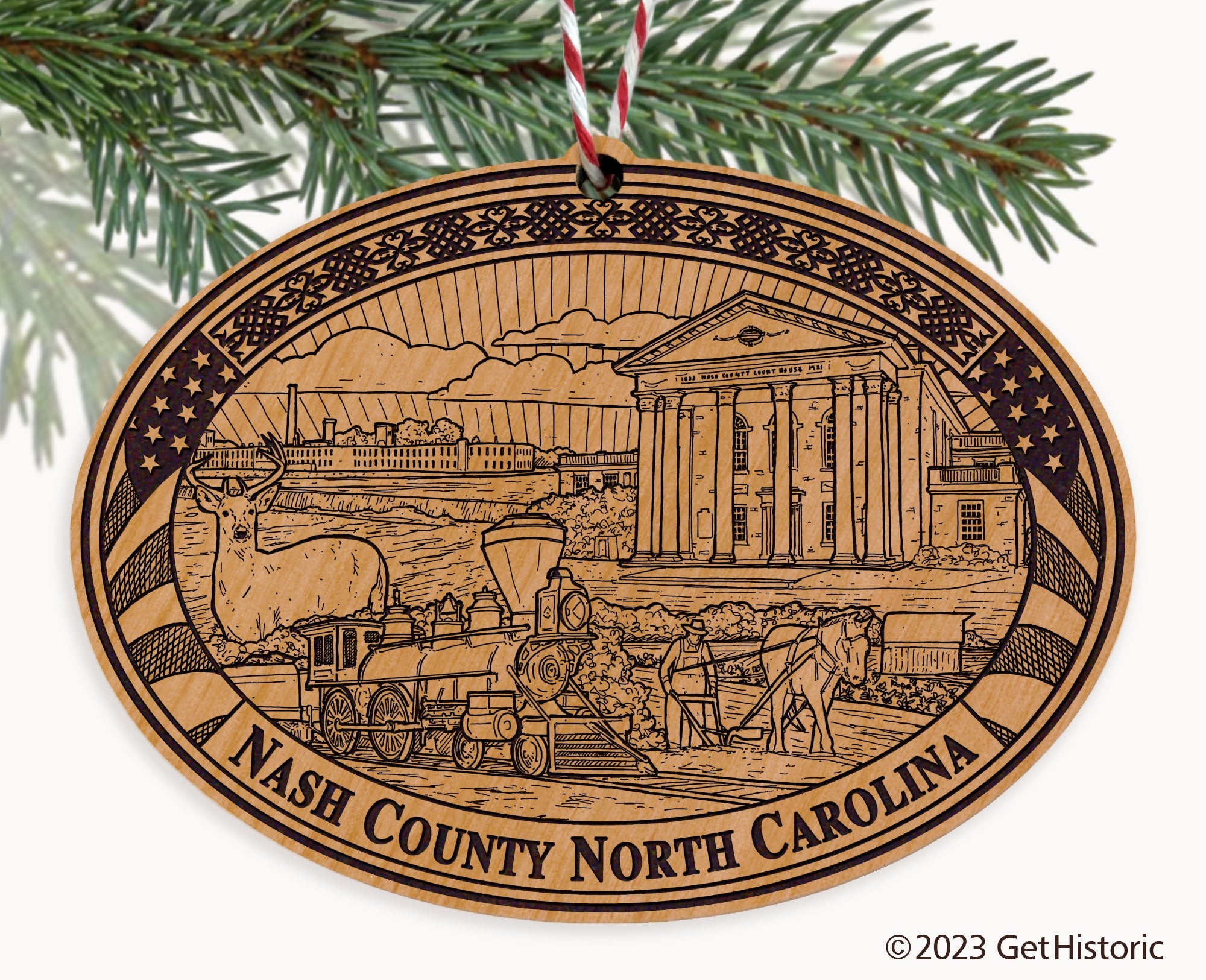 Nash County North Carolina Engraved Natural Ornament