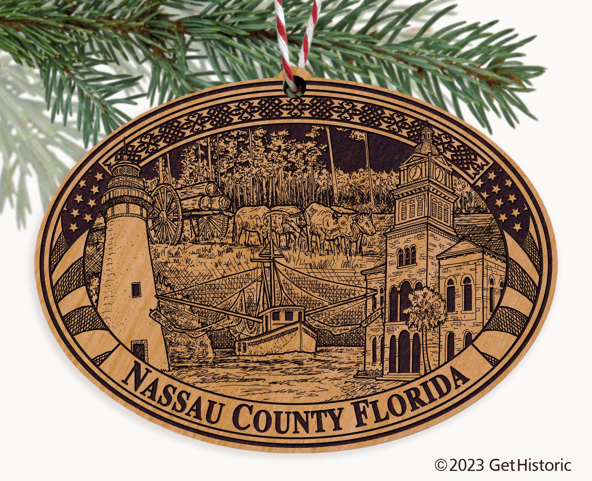 Nassau County Florida Engraved Natural Ornament