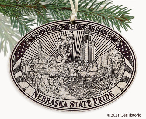 Nebraska State Engraved Ornament