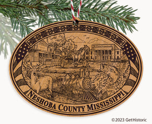Neshoba County Mississippi Engraved Natural Ornament