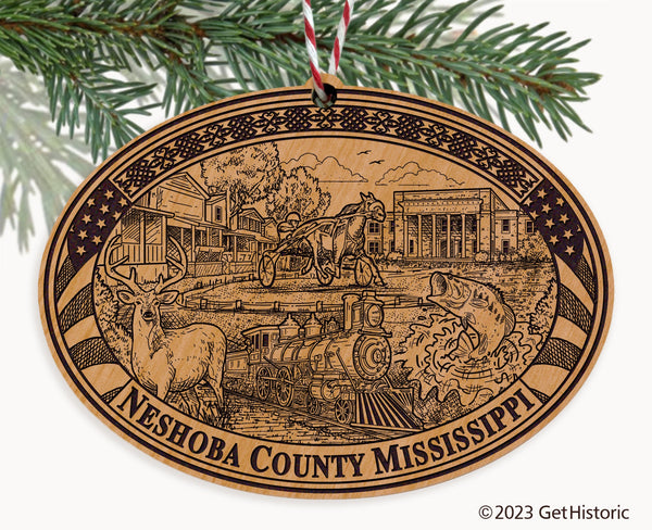 Neshoba County Mississippi Engraved Natural Ornament