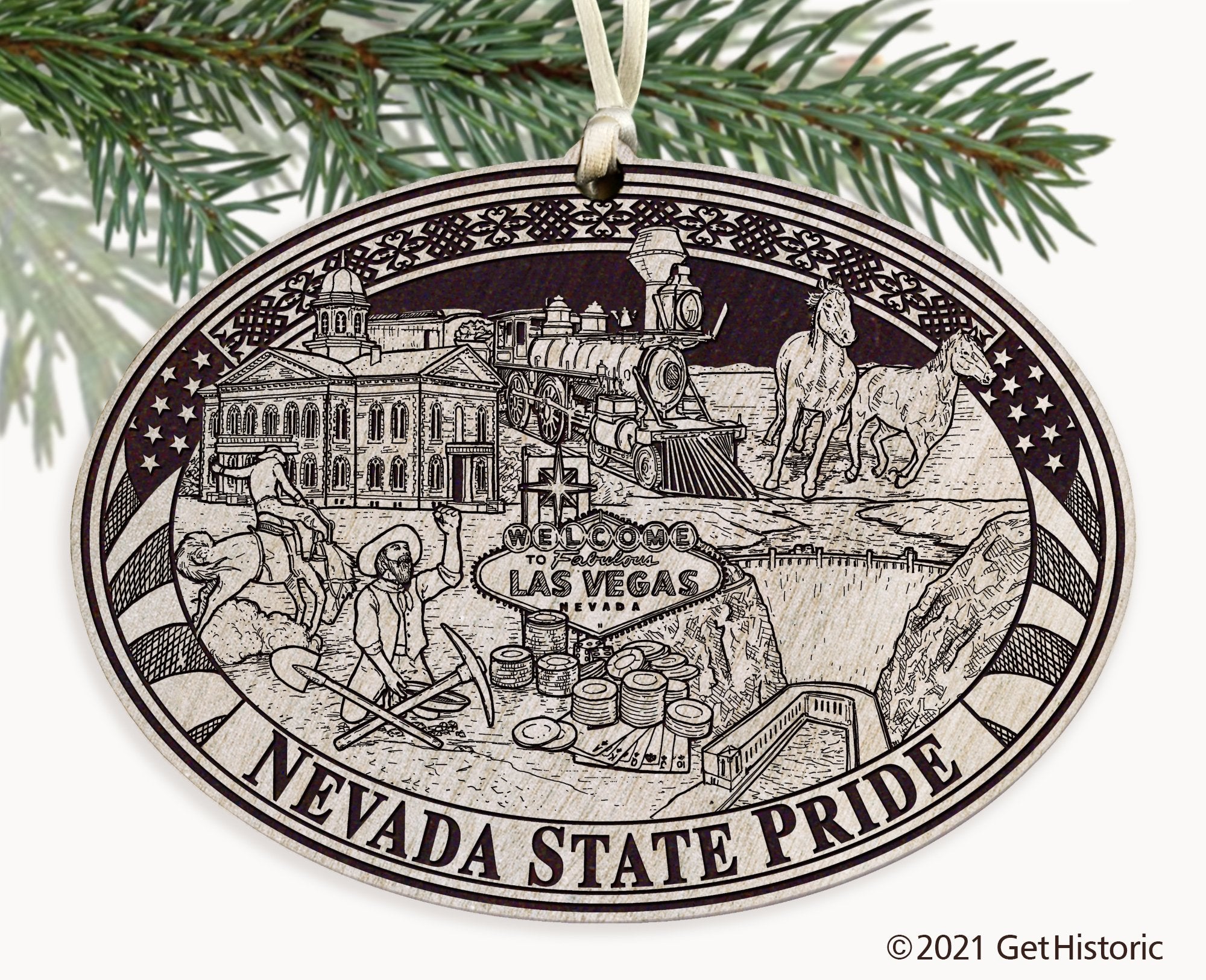 Nevada State Engraved Ornament