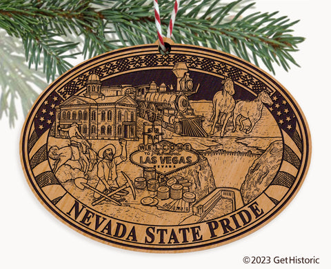 Nevada State Natural Wood Engraved Ornament