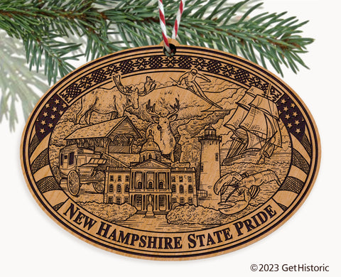 New Hampshire State Natural Wood Engraved Ornament