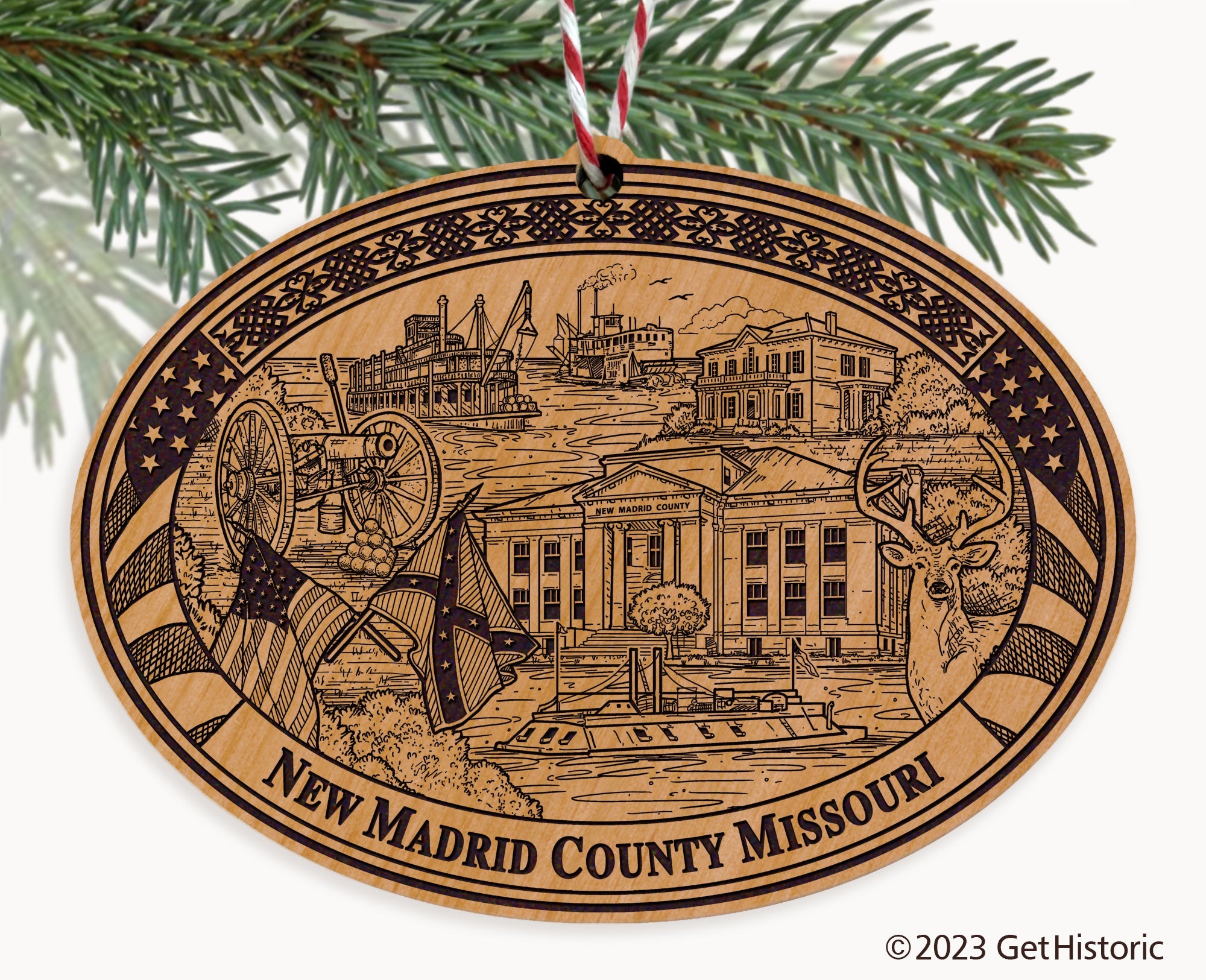 New Madrid County Missouri Engraved Natural Ornament