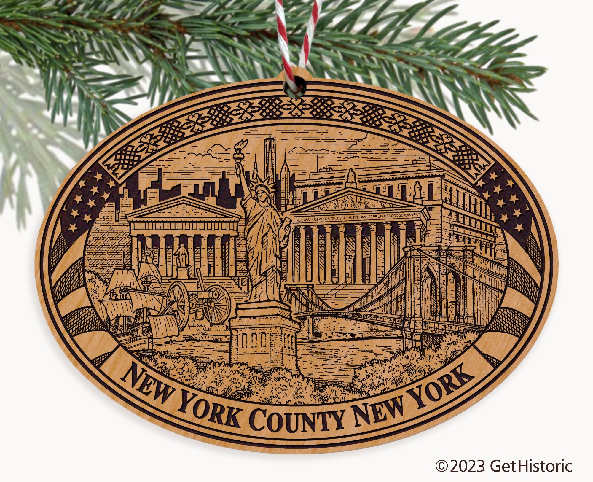New York County New York Engraved Natural Ornament