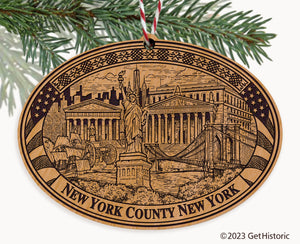 New York County New York Engraved Natural Ornament