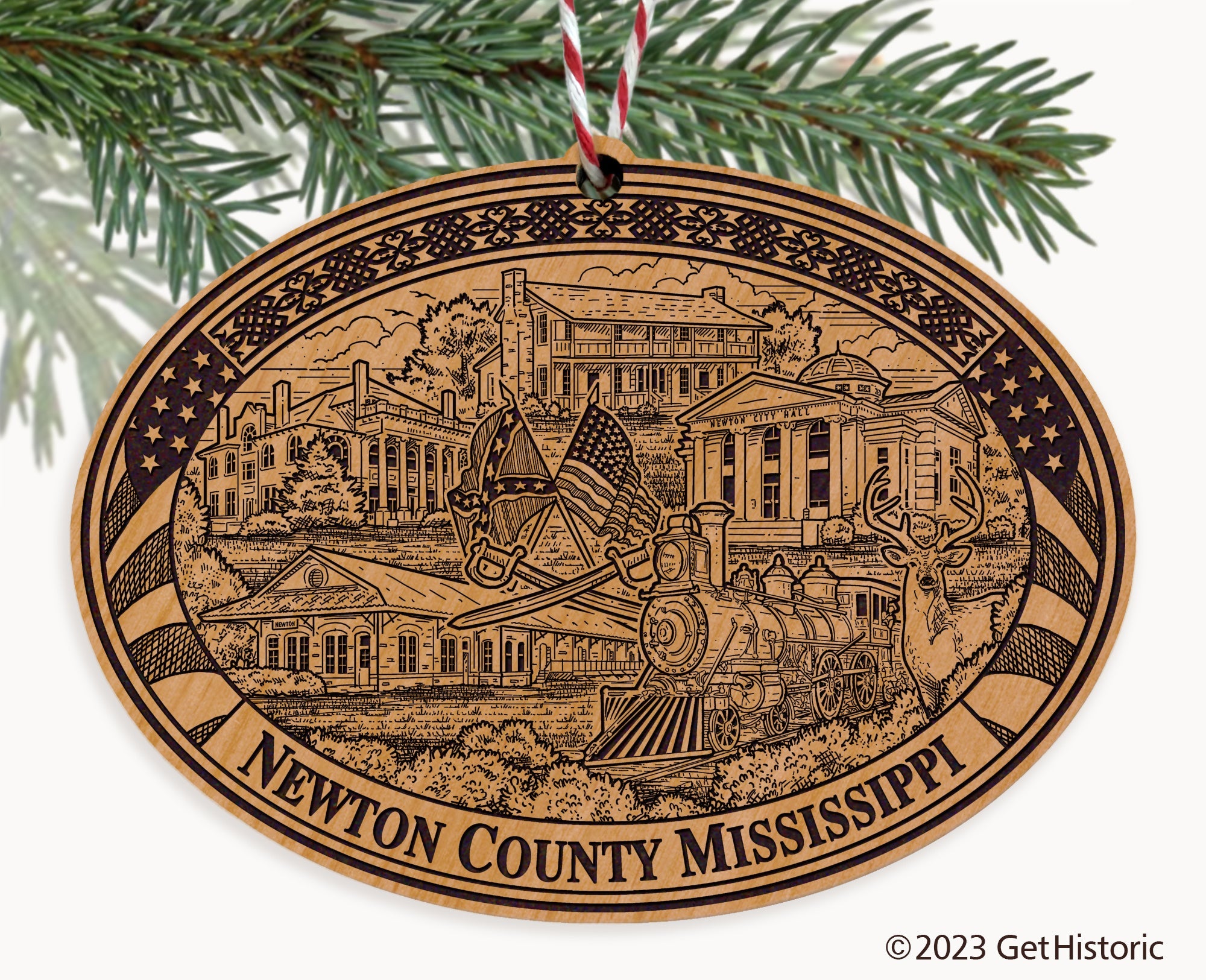 Newton County Mississippi Engraved Natural Ornament