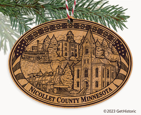 Nicollet County Minnesota Engraved Natural Ornament
