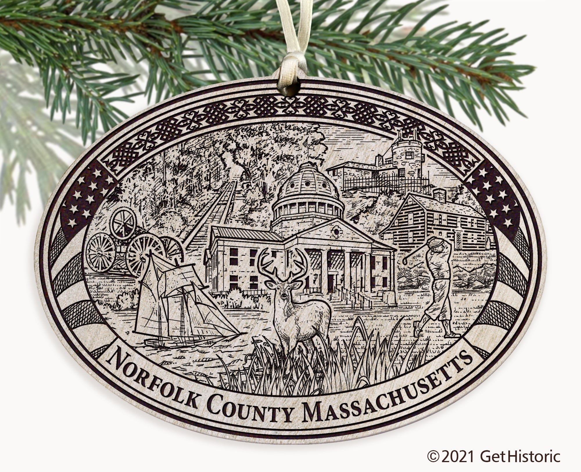 Norfolk County Massachusetts Engraved Ornament