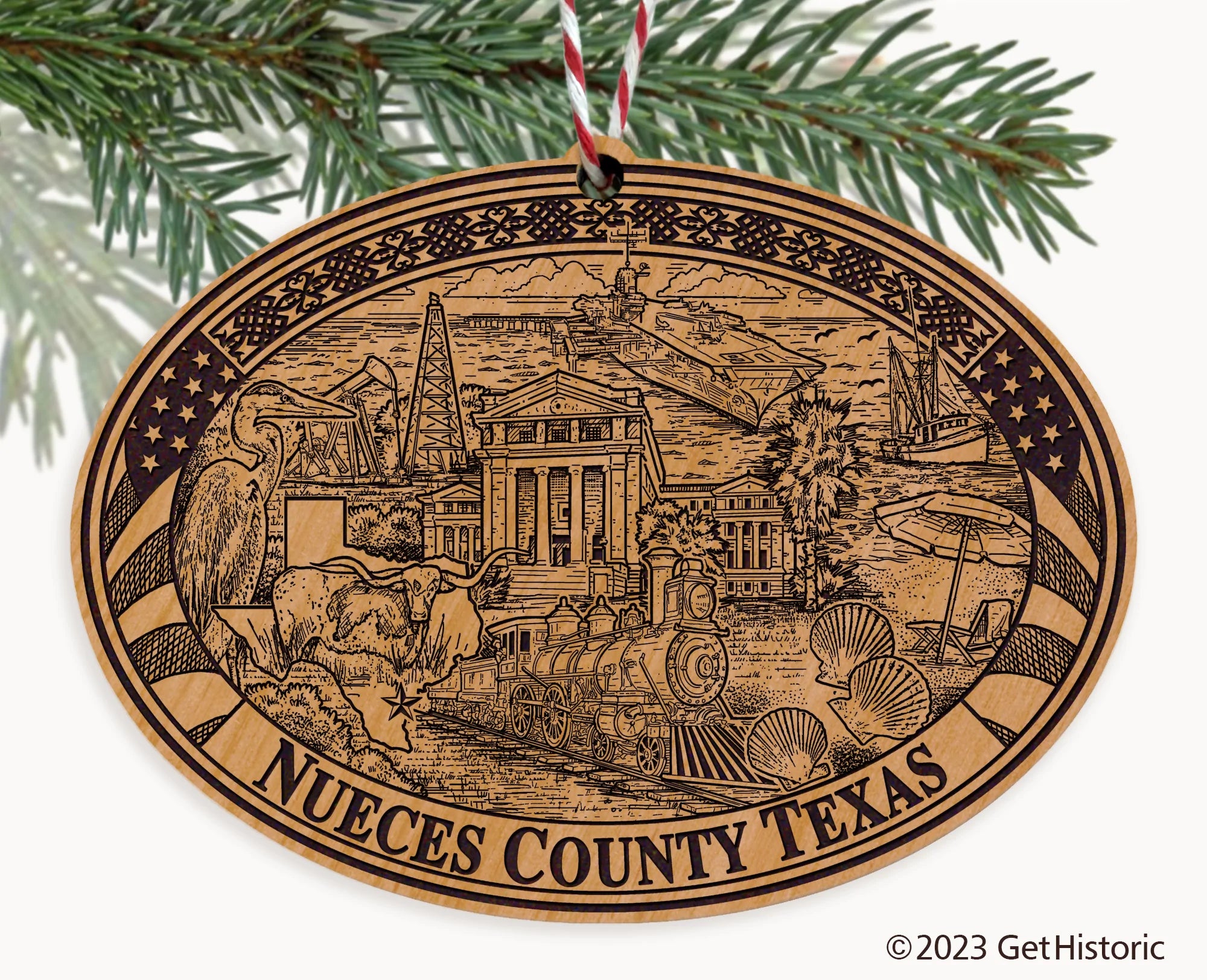 Nueces County Texas Engraved Natural Ornament