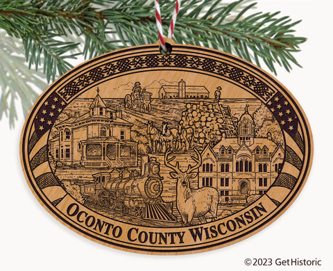 Oconto County Wisconsin Engraved Natural Ornament
