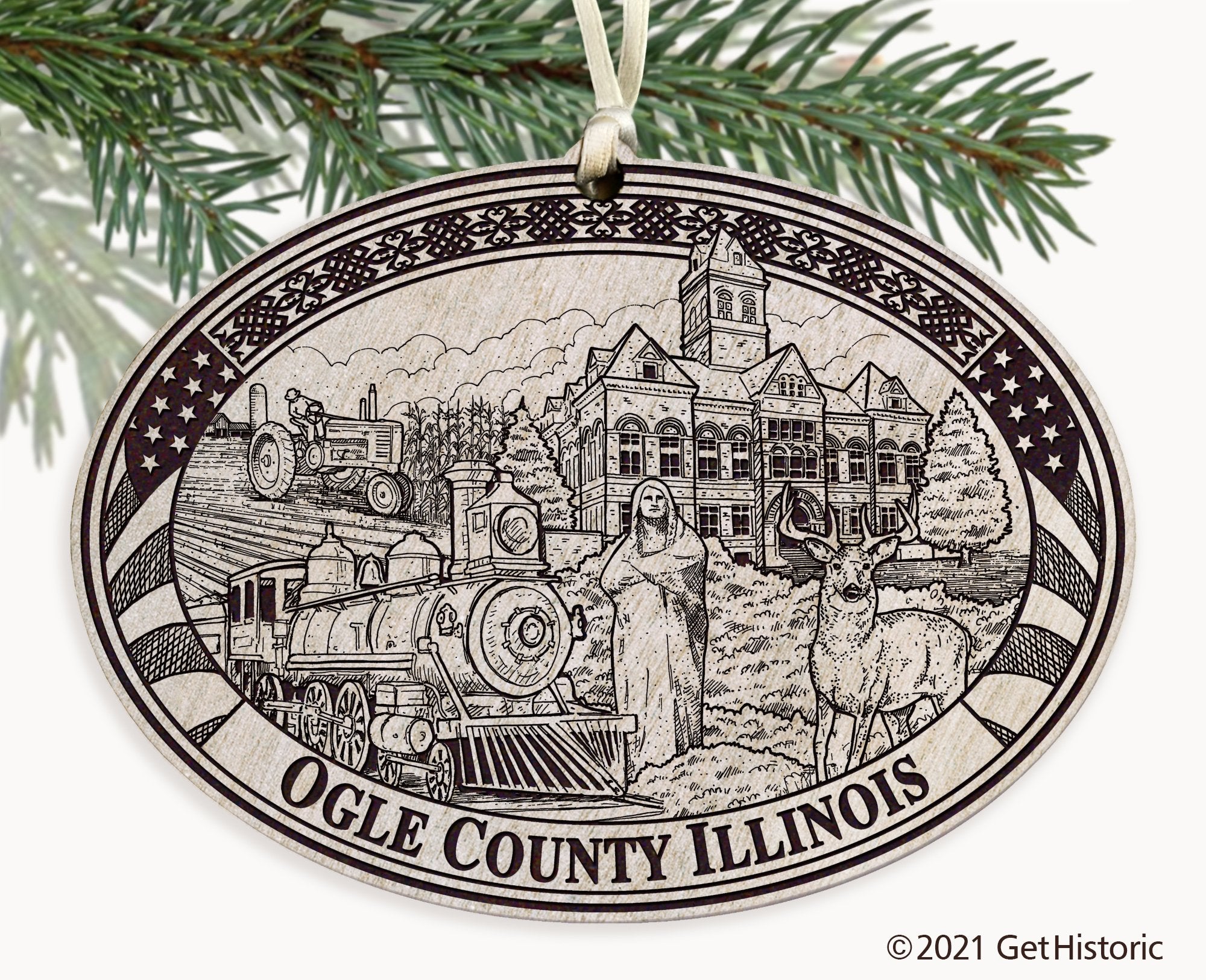 Ogle County Illinois Engraved Ornament