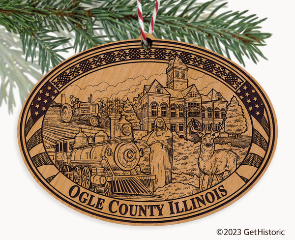 Ogle County Illinois Engraved Natural Ornament