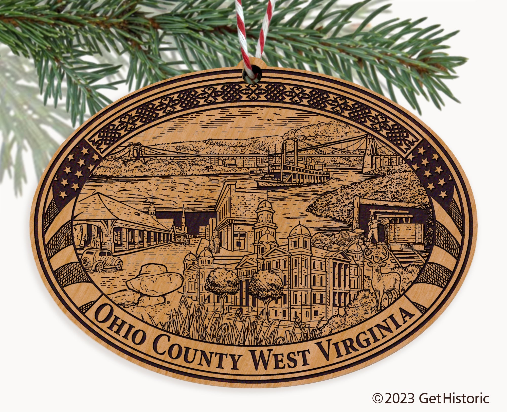 Ohio County West Virginia Engraved Natural Ornament