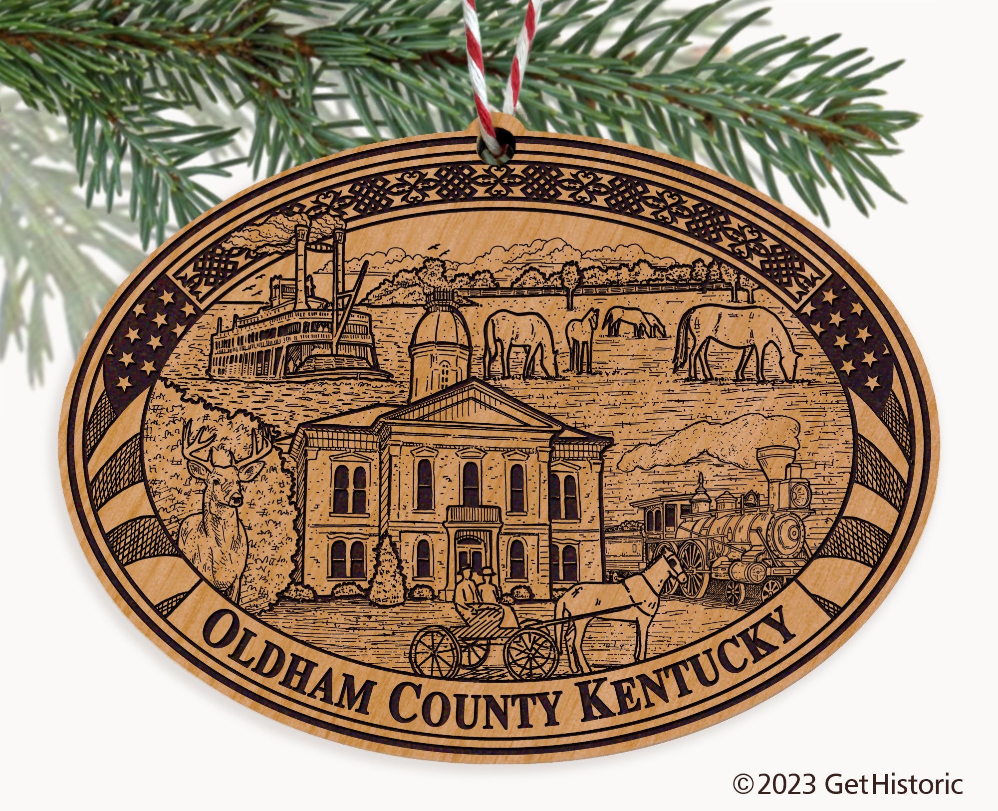 Oldham County Kentucky Engraved Natural Ornament