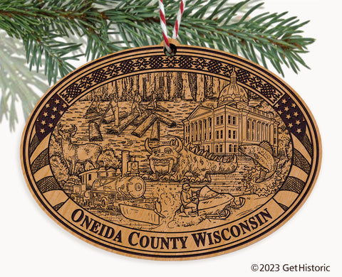 Oneida County Wisconsin Engraved Natural Ornament